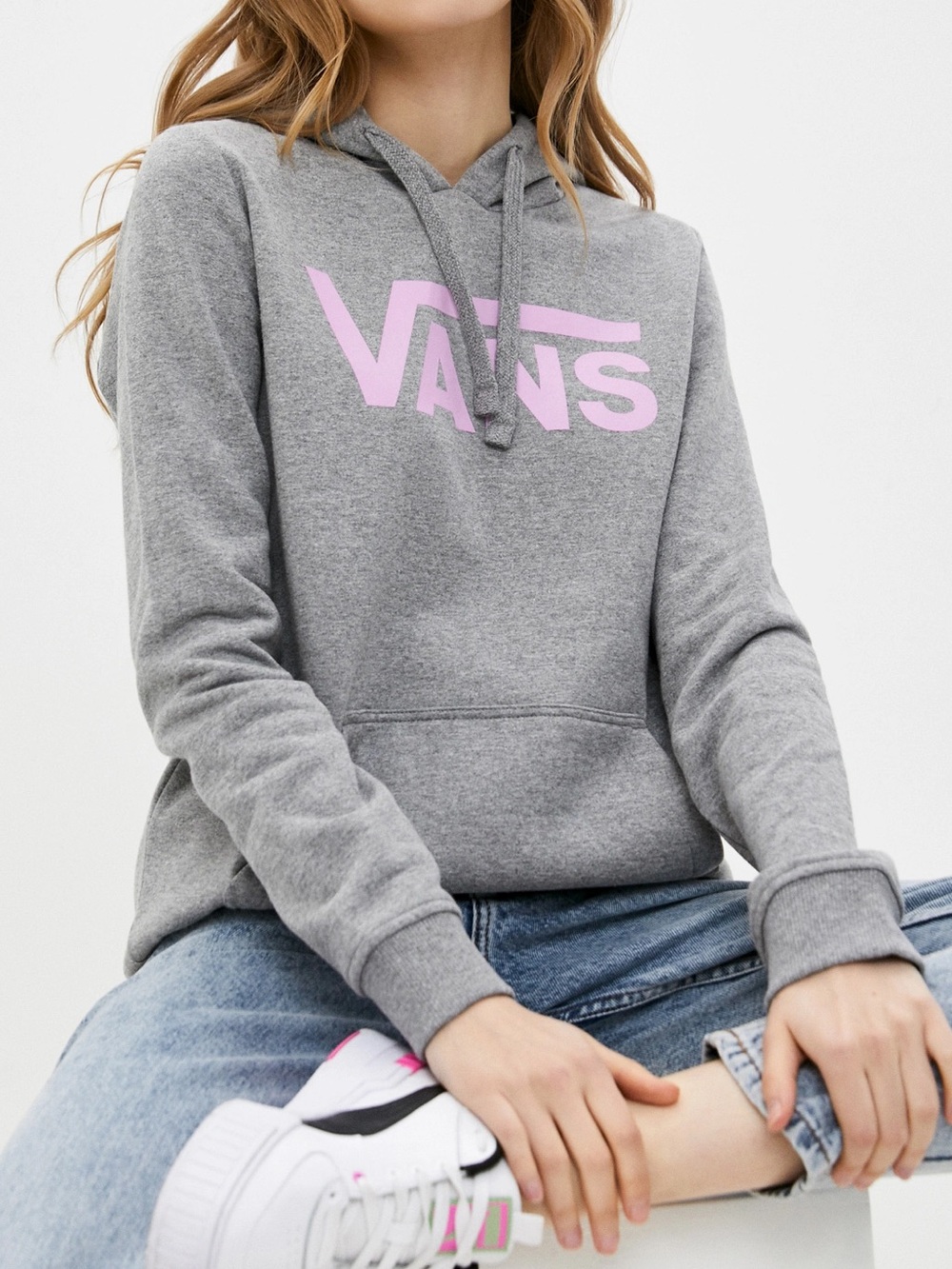 NWT Vans Skate Womens Classic V II Hoodie / Cement Heather w/ Pink Size M Medium
